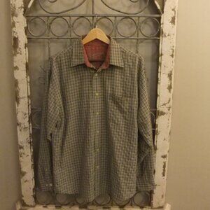 Bugatchi Green Plaid Mens Long Sleeve Shirt - Large